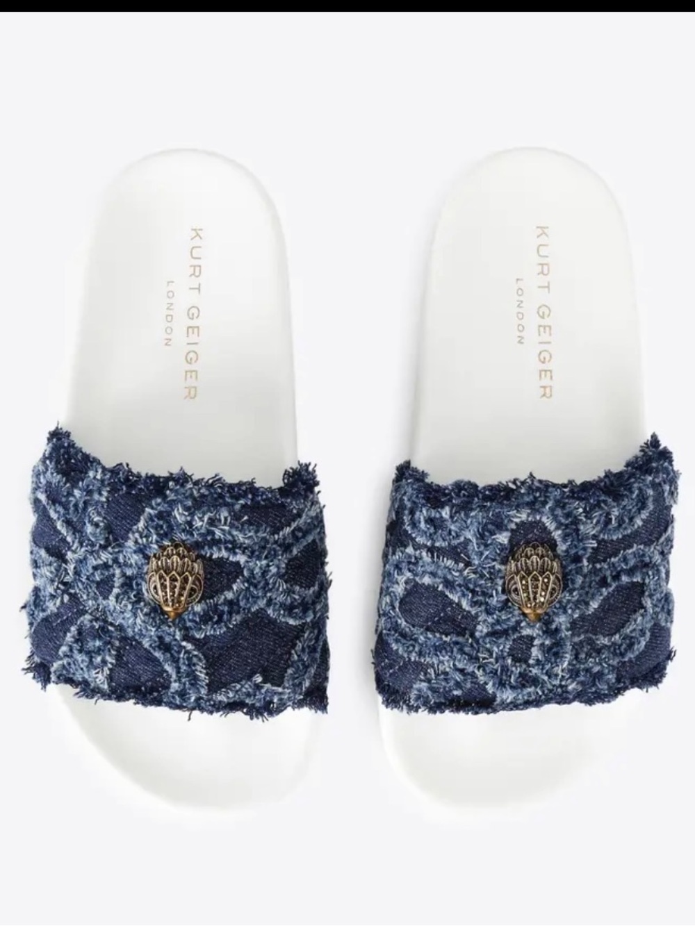 Kurt Geiger Denim Embroidered Slide Sandals in Navy